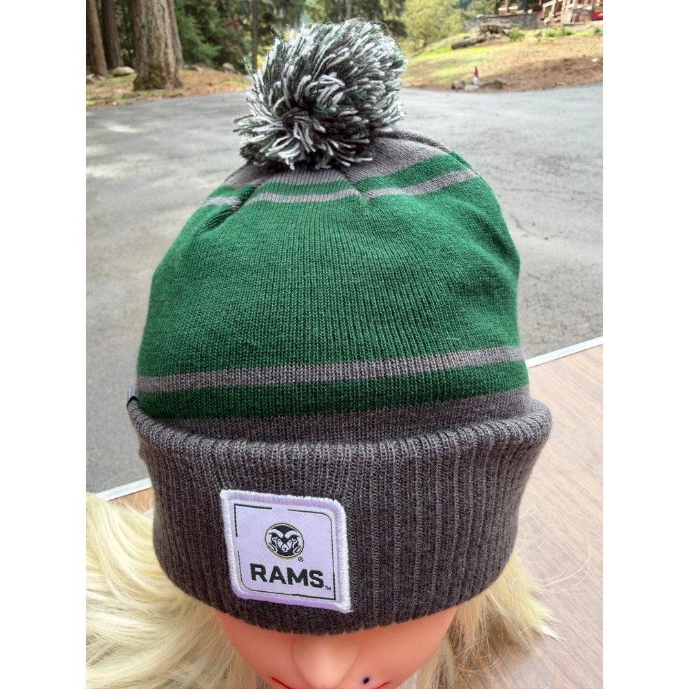 Under Armour Colorado State Rams CSU Green Gray Striped Pom Knit Beanie Hat NWT